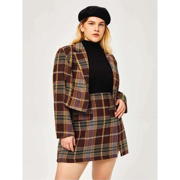 NWT Cider Plus Size  Tweed Tartan Split Mini Skirt 3XL - Picture 1 of 12